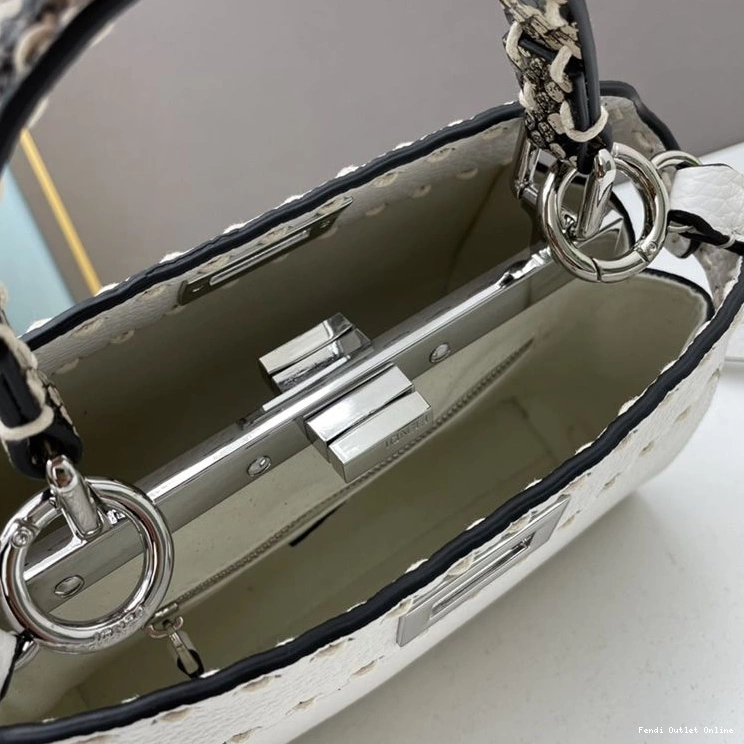 Cheap Calf Mini Peekaboo Fendi Bag Stitching In White Iconic Leather 0803